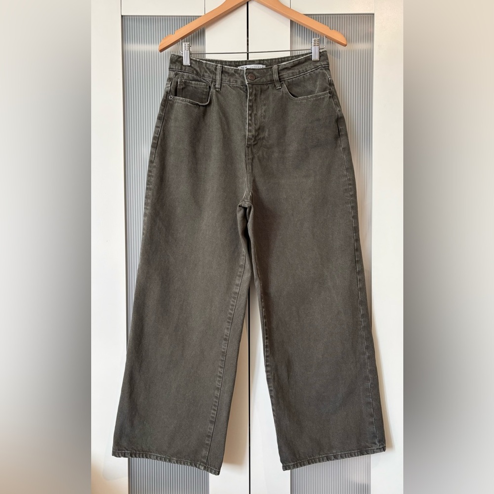 Zara Green Khaki Wide Leg Jeans